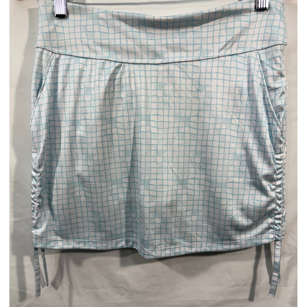Greg Norman ML75 Play Dry Golf Skort Blue White Grid Ruched Small
